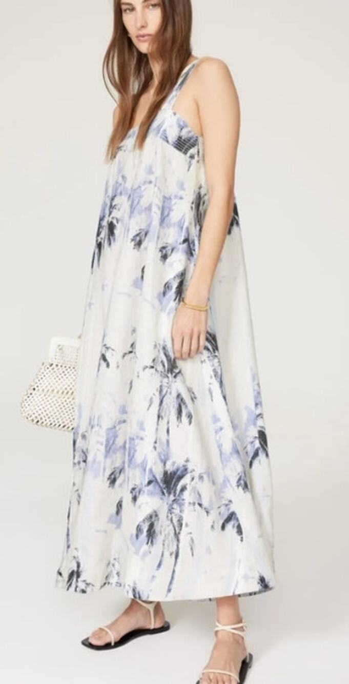 Boss Linen Dress Floral Midi Blue White 4